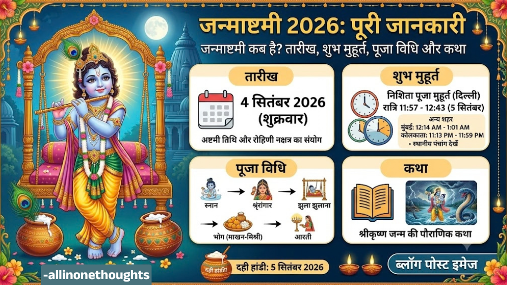 जन्माष्टमी 2026 कब है? जानें श्रीकृष्ण जन्माष्टमी की तिथि, शुभ मुहूर्त, पूजा विधि और कथा