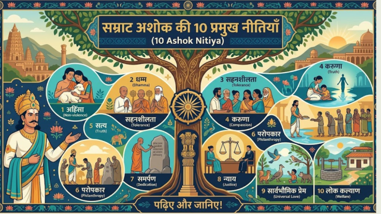 सम्राट अशोक की 10 प्रमुख नीतियाँ (10 Ashok Nitiya)