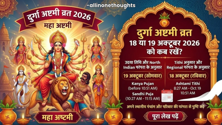 दुर्गा अष्टमी व्रत 18 या 19 अक्टूबर 2026 को कब रखें? | Durga Ashthami 2026 Kab hain?
